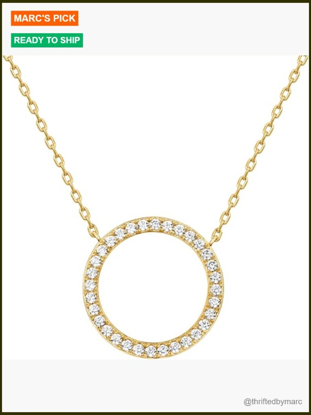 14K Gold Plated Circle CZ Solitaire Pendant Necklace - Dainty Bezel Choker